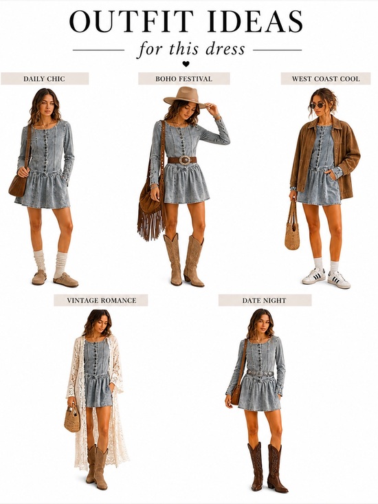 Free People Dresses & Skirts - Free People Roadhouse Denim Mini Dress XS NWT Boho Button Front Fit Flare